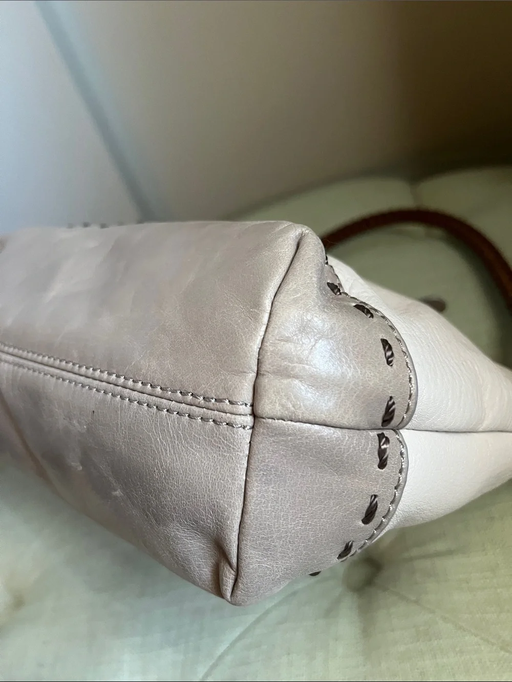 The Sak Cream Pebbled Leather Shoulder Bag with Brown Braided Handle - Picture 10 of 15